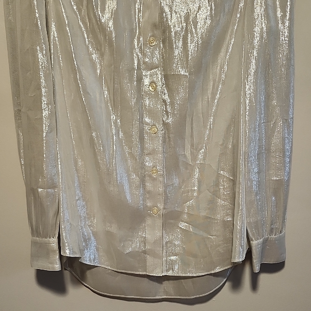 Stunning Kate Spade Shimmering Sheer Silver Long Sleeve Blouse - Picture 10 of 10